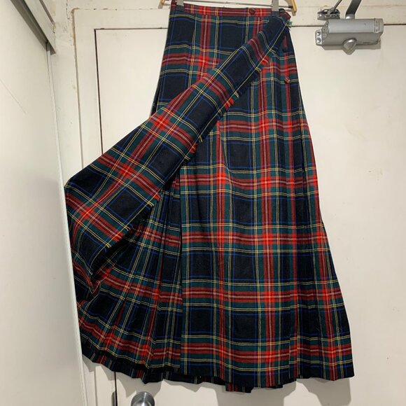 VINTAGE ALJEANS MAXI WOOL PLAID PLEATED KILT SKIRTS SIZE 8 - Picture 1 of 16